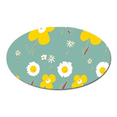 Daisy Flowers Yellow White Brown Sage Green  Oval Magnet by Mazipoodles