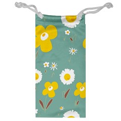 Daisy Flowers Yellow White Brown Sage Green  Jewelry Bag by Mazipoodles