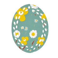 Daisy Flowers Yellow White Brown Sage Green  Oval Filigree Ornament (two Sides) by Mazipoodles