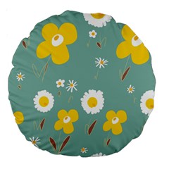 Daisy Flowers Yellow White Brown Sage Green  Large 18  Premium Round Cushions by Mazipoodles