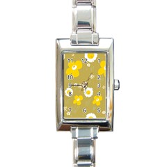 Daisy Flowers Yellow White Olive  Rectangle Italian Charm Watch