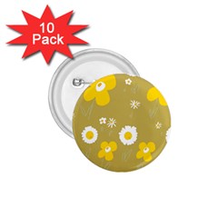 Daisy Flowers Yellow White Olive  1 75  Buttons (10 Pack) by Mazipoodles