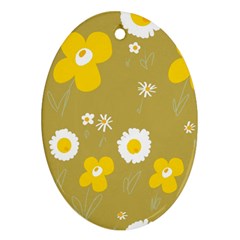 Daisy Flowers Yellow White Olive  Oval Ornament (two Sides) by Mazipoodles