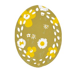 Daisy Flowers Yellow White Olive  Oval Filigree Ornament (two Sides) by Mazipoodles