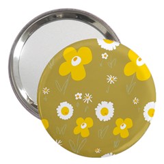 Daisy Flowers Yellow White Olive  3  Handbag Mirrors by Mazipoodles