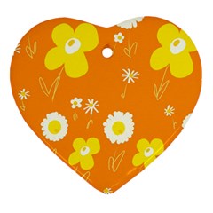 Daisy Flowers Yellow White Orange  Ornament (heart) by Mazipoodles