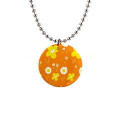 Daisy Flowers Yellow White Orange  1  Button Necklace by Mazipoodles