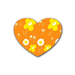 Daisy Flowers Yellow White Orange  Rubber Coaster (heart) by Mazipoodles