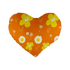 Daisy Flowers Yellow White Orange  Standard 16  Premium Flano Heart Shape Cushions by Mazipoodles