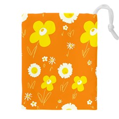 Daisy Flowers Yellow White Orange  Drawstring Pouch (4xl) by Mazipoodles