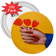 Valentine Day Lolly Candy Heart 3  Buttons (100 Pack)  by artworkshop