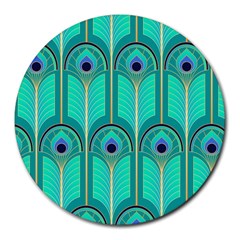 Gradient Art Deco Pattern Design Round Mousepad by artworkshop