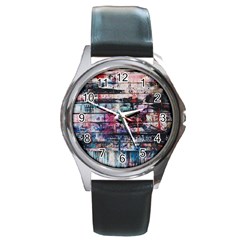 Splattered Paint On Wall Round Metal Watch by artworkshop