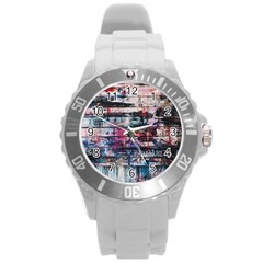 Splattered Paint On Wall Round Plastic Sport Watch (l) by artworkshop