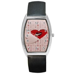 Valentine Day Heart Love Logo Barrel Style Metal Watch