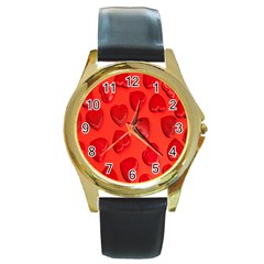 Valentine Day Heart Pattern  Round Gold Metal Watch