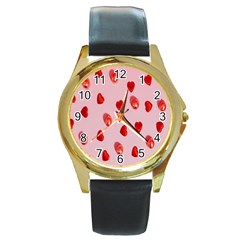 Valentine Day Heart Pattern Round Gold Metal Watch by artworkshop