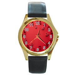 Valentine Day Logo Heart Ribbon Round Gold Metal Watch