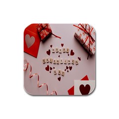 Valentine Gift Box Rubber Square Coaster (4 Pack) by artworkshop