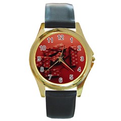 Valentines Gift Round Gold Metal Watch by artworkshop