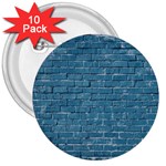 White And Blue Brick Wall 3  Buttons (10 pack)  Front