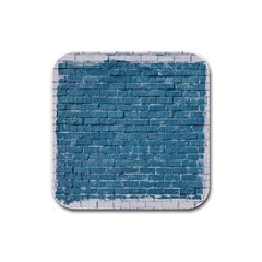 White And Blue Brick Wall Rubber Square Coaster (4 pack)