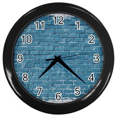 White And Blue Brick Wall Wall Clock (Black)