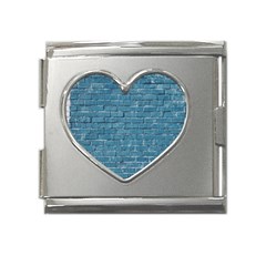 White And Blue Brick Wall Mega Link Heart Italian Charm (18mm)