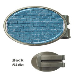 White And Blue Brick Wall Money Clips (Oval) 