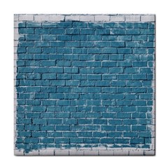 White And Blue Brick Wall Tile Coaster by artworkshop