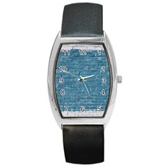 White And Blue Brick Wall Barrel Style Metal Watch