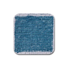 White And Blue Brick Wall Rubber Square Coaster (4 Pack)