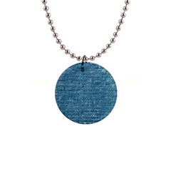 White And Blue Brick Wall 1  Button Necklace