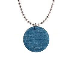 White And Blue Brick Wall 1  Button Necklace by artworkshop