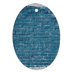 White And Blue Brick Wall Oval Ornament (Two Sides)