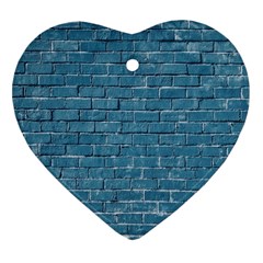 White And Blue Brick Wall Heart Ornament (Two Sides)