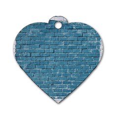 White And Blue Brick Wall Dog Tag Heart (Two Sides)