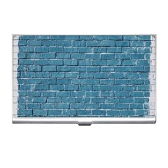 White And Blue Brick Wall Business Card Holder by artworkshop