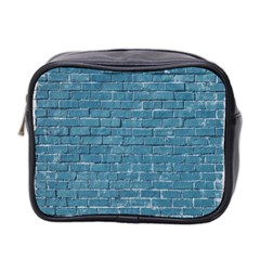 White And Blue Brick Wall Mini Toiletries Bag (Two Sides)