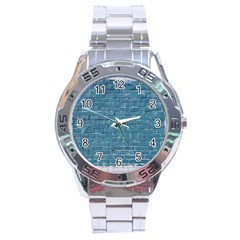 White And Blue Brick Wall Stainless Steel Analogue Watch