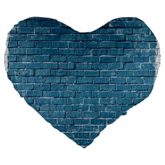 White And Blue Brick Wall Large 19  Premium Heart Shape Cushions