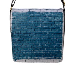 White And Blue Brick Wall Flap Closure Messenger Bag (L)