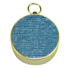 White And Blue Brick Wall Gold Compasses