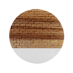 White And Blue Brick Wall Marble Wood Coaster (Round)