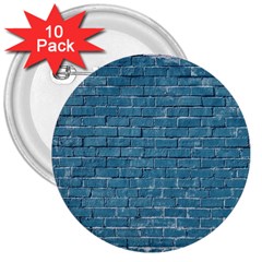 White And Blue Brick Wall 3  Buttons (10 Pack)  by artworkshop