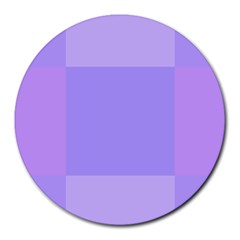 Pixel Plaid Lilac Lavender Mauve Violet Purple  Round Mousepad by Mazipoodles