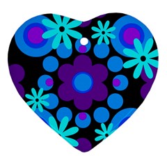 Flowers Pearls And Donuts Blue Purple Black Ornament (heart)