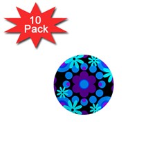 Flowers Pearls And Donuts Blue Purple Black 1  Mini Magnet (10 Pack) 