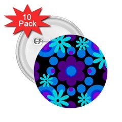 Flowers Pearls And Donuts Blue Purple Black 2 25  Buttons (10 Pack)  by Mazipoodles