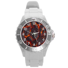 Lava Volcanic Rock Texture Round Plastic Sport Watch (l) by artworkshop